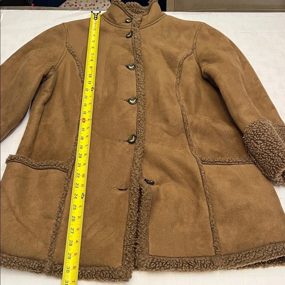 L.L. BEAN VINTAGE BROWN SHEARLING TEDDY MIDI LENGTH BUTTON FRONT COAT M - Picture 15 of 16